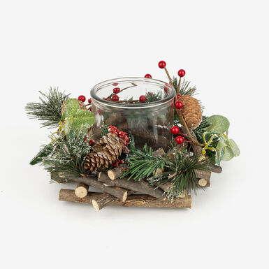 Portavelas bayas y piñas Ø20x12cm