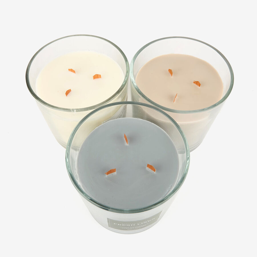 Vela aromática de tres mechas en vaso de cristal 15cm en varios modelos