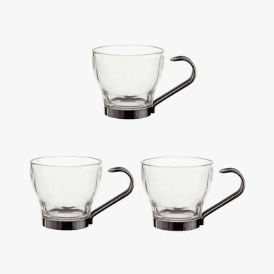 Set 3 Tazas de caf&eacute; de cristal con asa de acero inoxidable Square 11cl