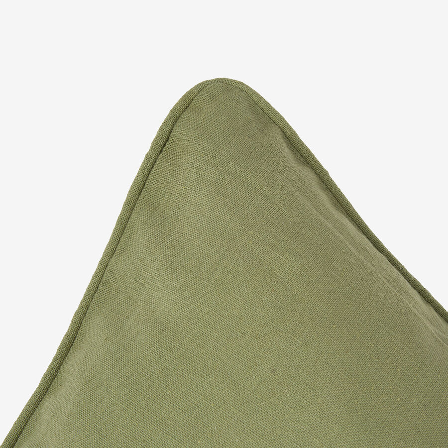 Funda de coj&iacute;n de algod&oacute;n verde ribete 45x45cm