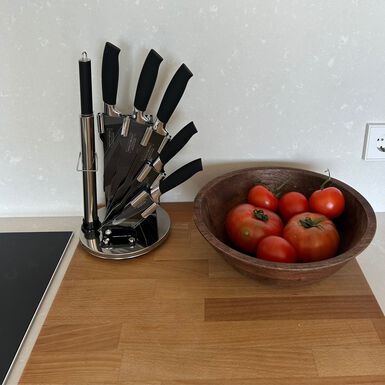 Set de 5 cuchillos de cocina y utensilios de acero inoxidable con tacoma negro