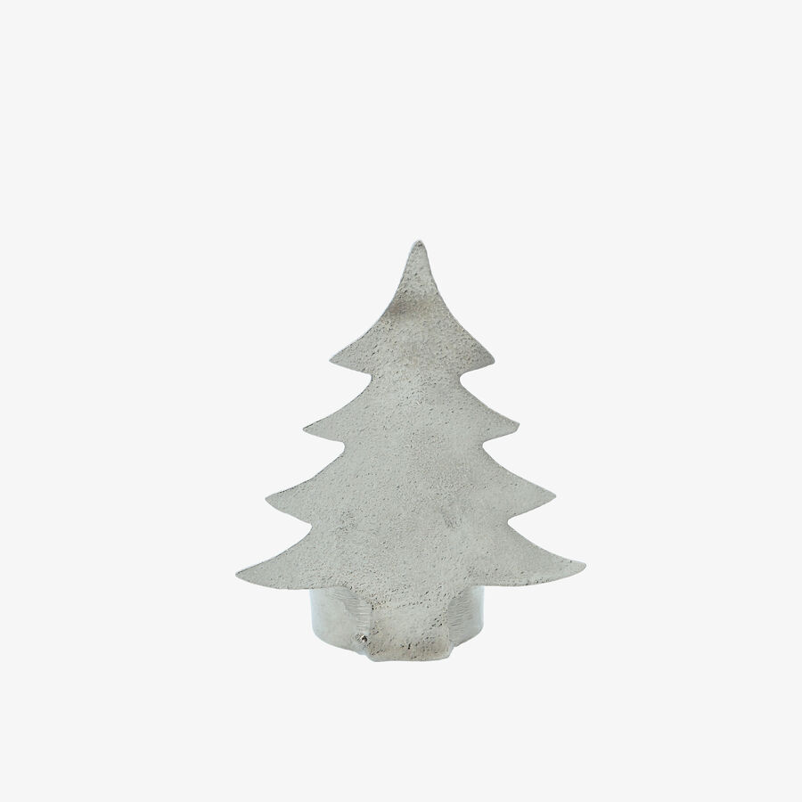 Portavelas &aacute;rbol de Navidad plateado para vela de t&eacute;
