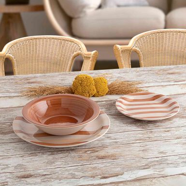 Vajilla de 18 piezas cer&aacute;mica marr&oacute;n y  beige Crema Aegea