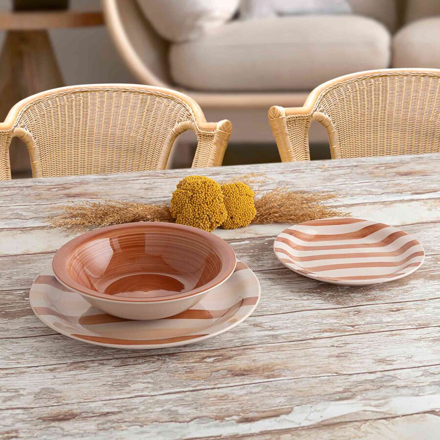 Vajilla de 18 piezas cer&aacute;mica marr&oacute;n y  beige Crema Aegea