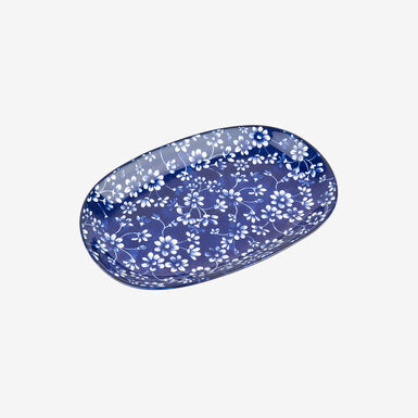 Bandeja ovalada de porcelana azul Nara 23cm