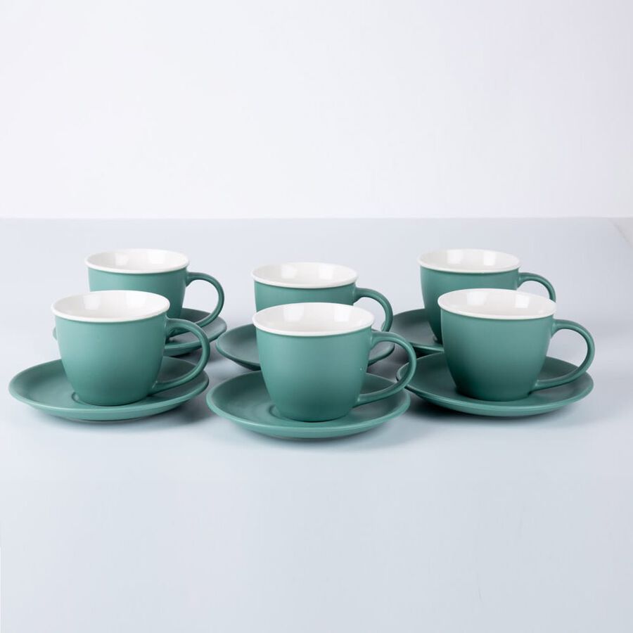 Taza de té con plato de cerámica verde 23cl
