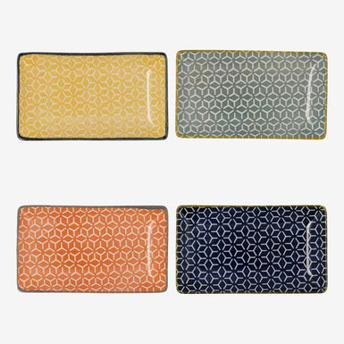 Set de 4 bandejas de porcelana Okinawa 15x9cm