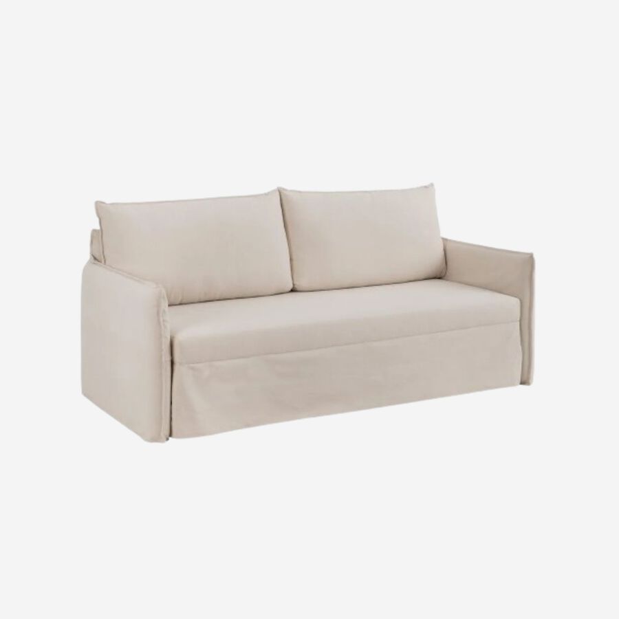 Sofá cama de algodón y lino beige 215x100x97cm