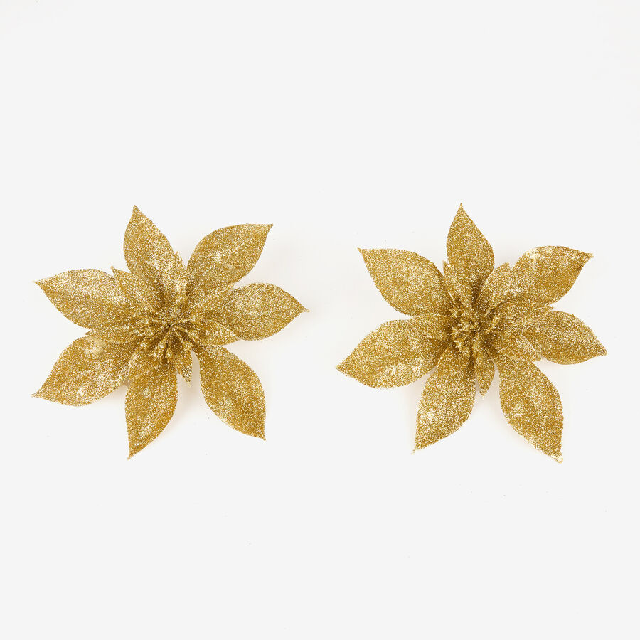 Set de 2 adornos colgantes Poinsettias con clip doradas &Oslash;15cm