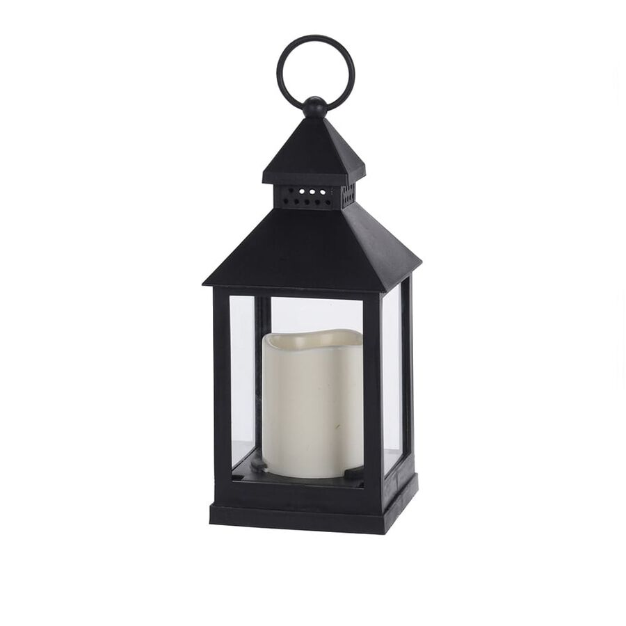 Farol con vela LED negro Ampul 10,5x10,5x23cm
