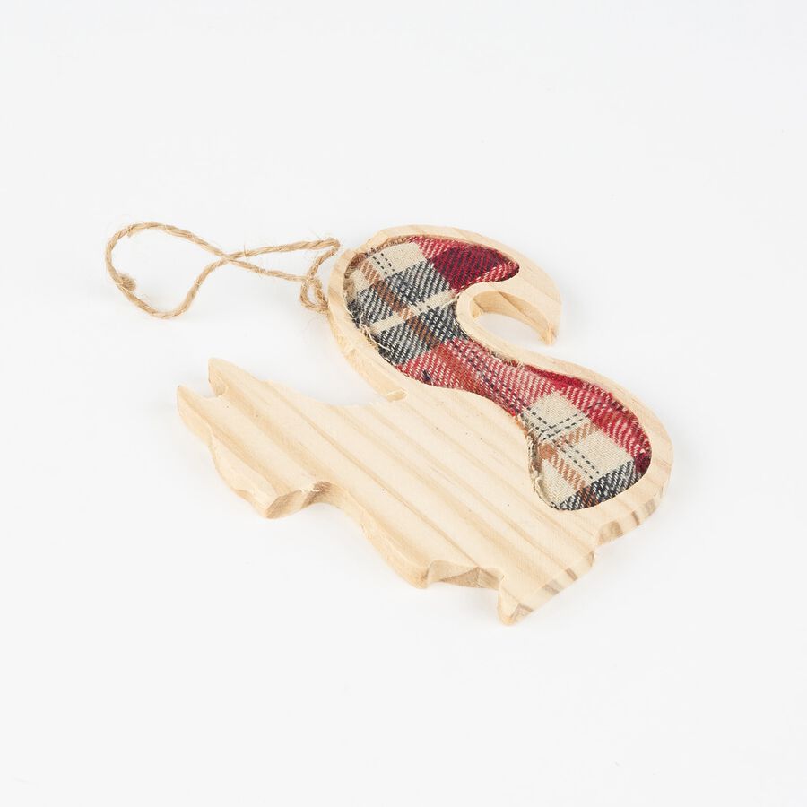 Adorno colgante de madera Ardilla con cuadros rojos 10cm