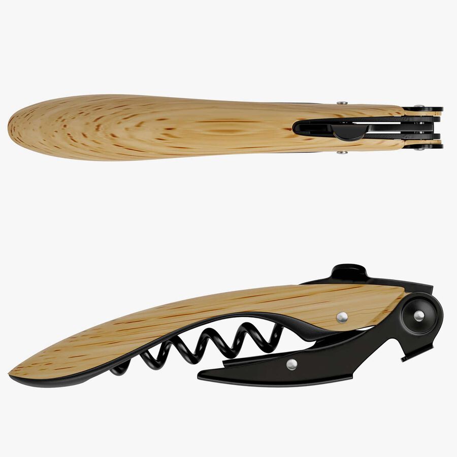 Sacacorchos de acero cromado negro y efecto madera 12cm