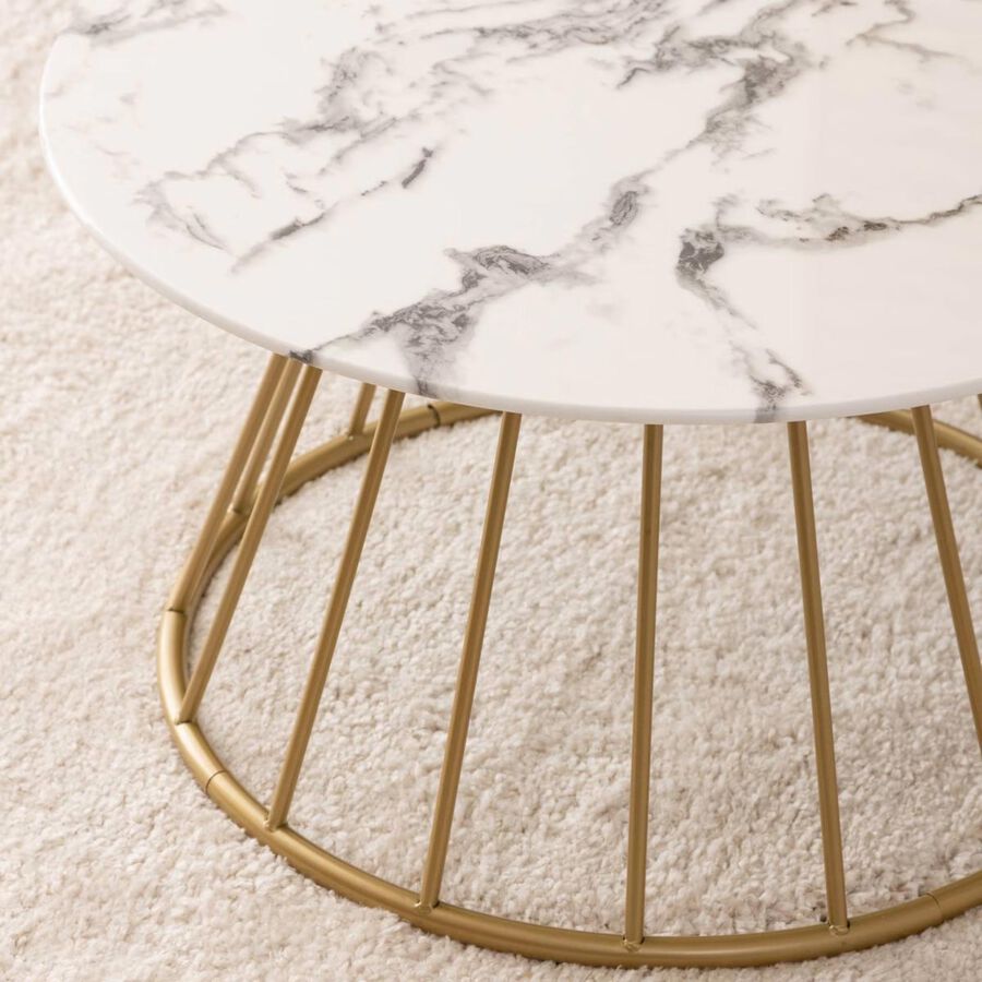 Mesa de centro de vidrio efecto m&aacute;rmol Moren &Oslash;70cm 