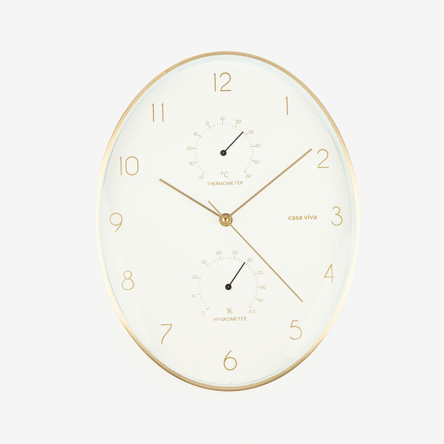 Reloj de pared ovalado dorado &Oslash;32x24cm