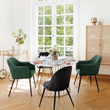 Mesa de comedor de vidrio efecto m&aacute;rmol Moren &Oslash;120cm 