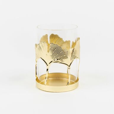 Portavelas de cristal dorado Ginkgo &Oslash;7x11cm