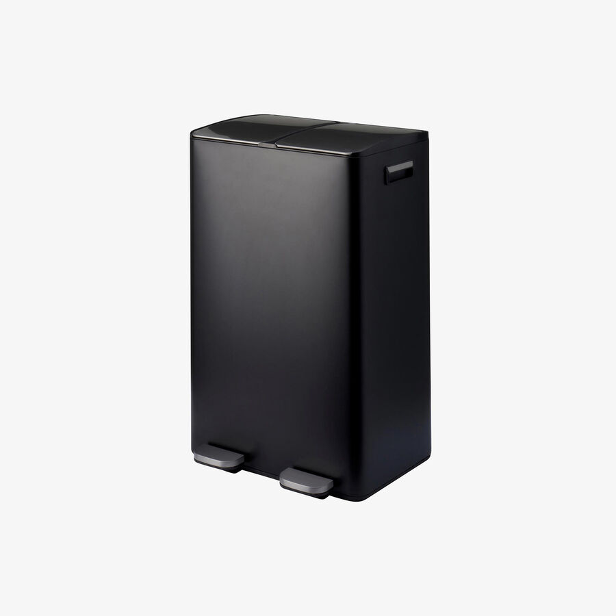 Cubo de basura con pedal doble negro mate de acero 2x30L
