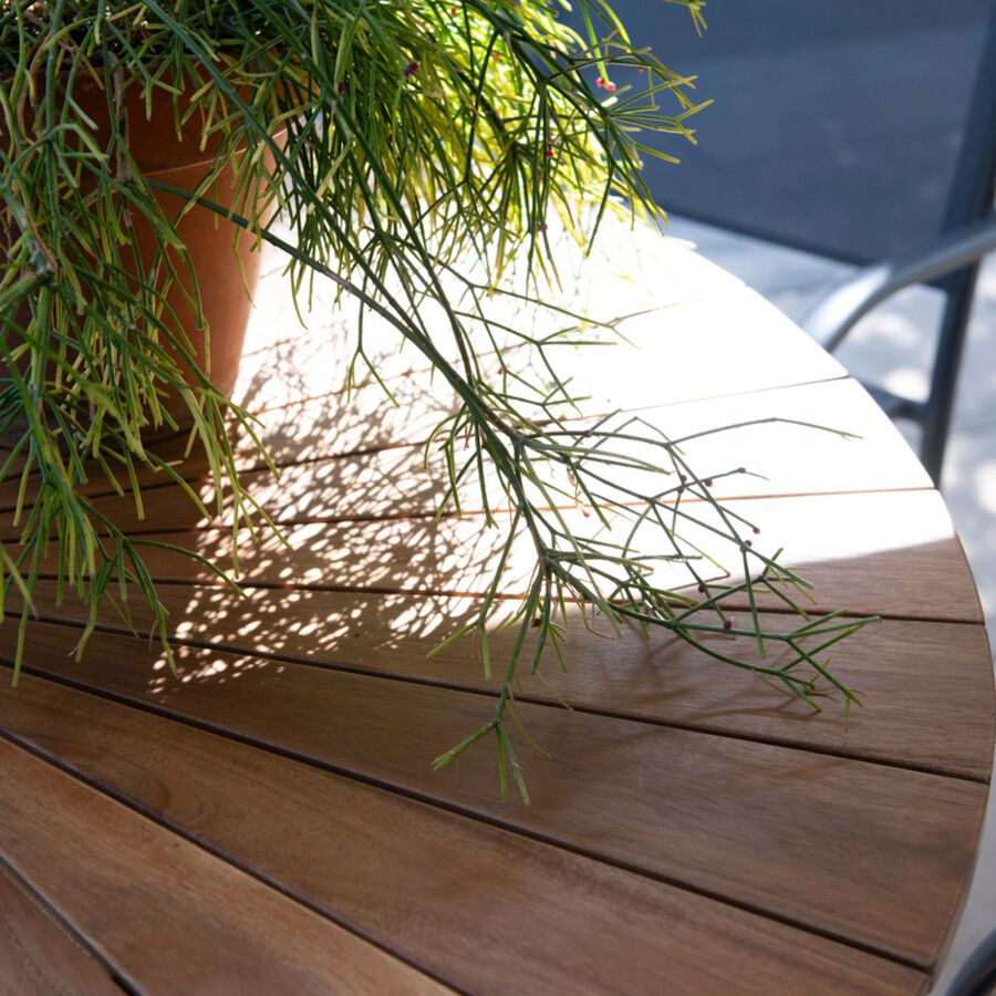 Mesa de jard&iacute;n de madera de acacia y aluminio &Oslash;120cmx75cm