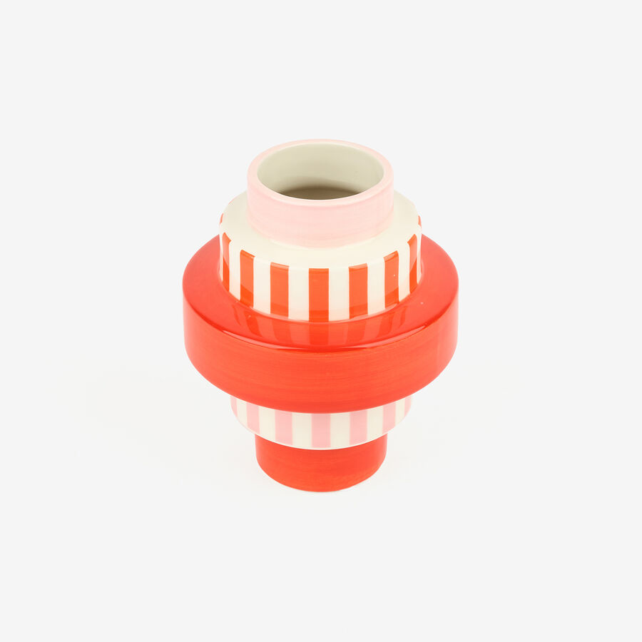 Jarr&oacute;n de cer&aacute;mica rayas naranja Odell &Oslash;15x18cm