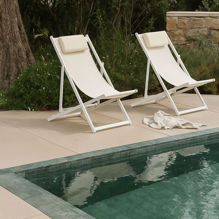 Hamaca reclinable de aluminio y textiline blanca 104x58x76cm