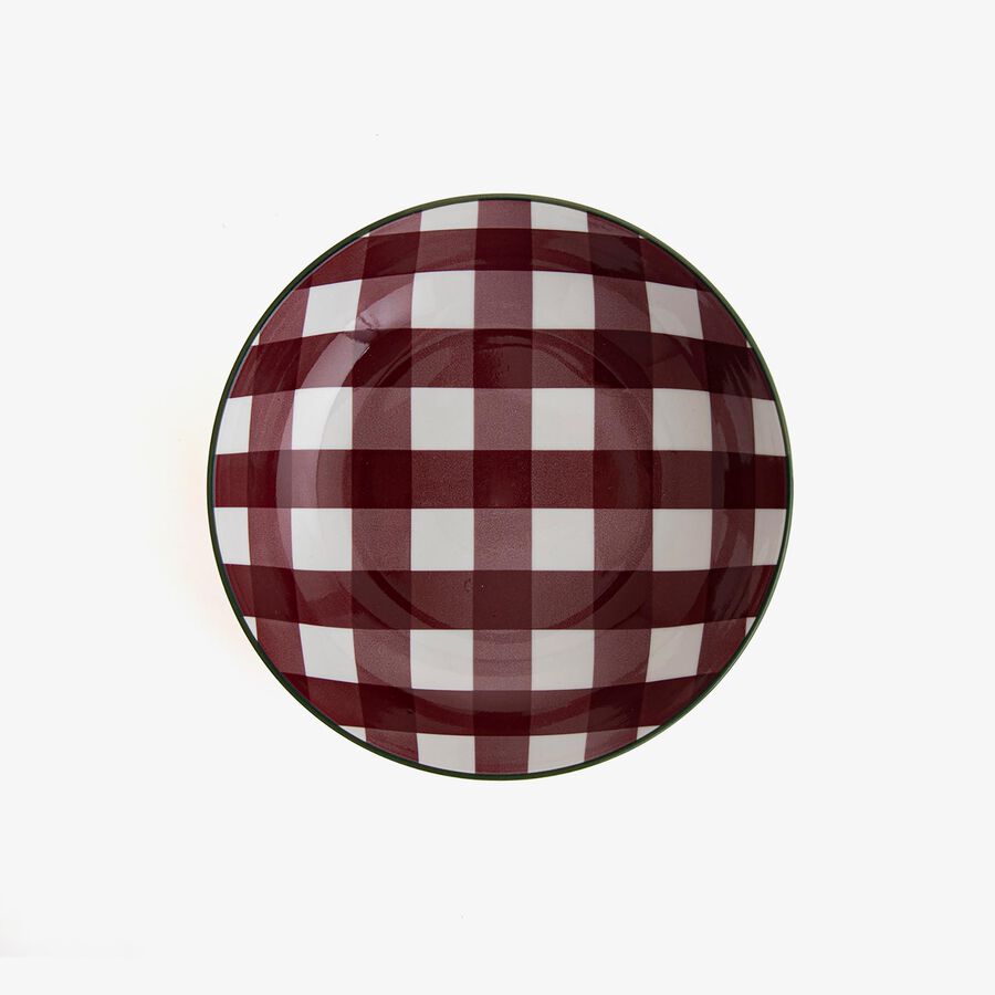 Plato hondo de vichy granate de porcelana Pradera &Oslash;20cm