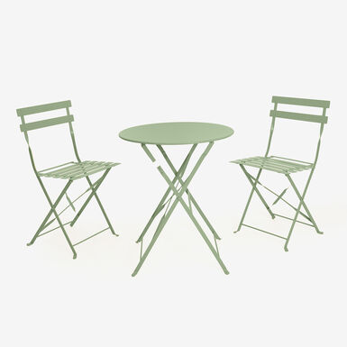 Set de jard&iacute;n de mesa y 2 sillas de acero verde Bistro