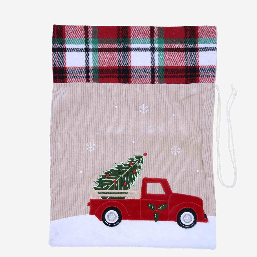 Saco de regalos de Navidad beige y tartán 42cm