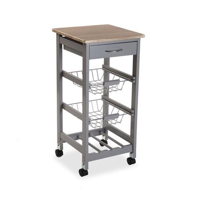 Carro de cocina de metal y madera 37x37x76cm