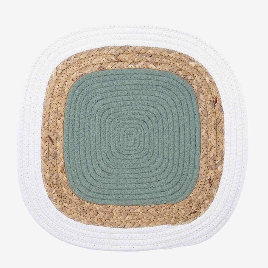 Mantel individual cuadrado de yute y algod&oacute;n verde Musgo 38cm