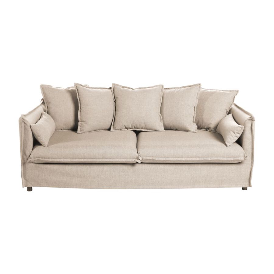 Sofá de 3 plazas beige con cojines 210x104x69cm Clau&Chloe