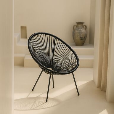 Silla de jardín de ratán sintético y acero negro Acapulco 72x90x83cm