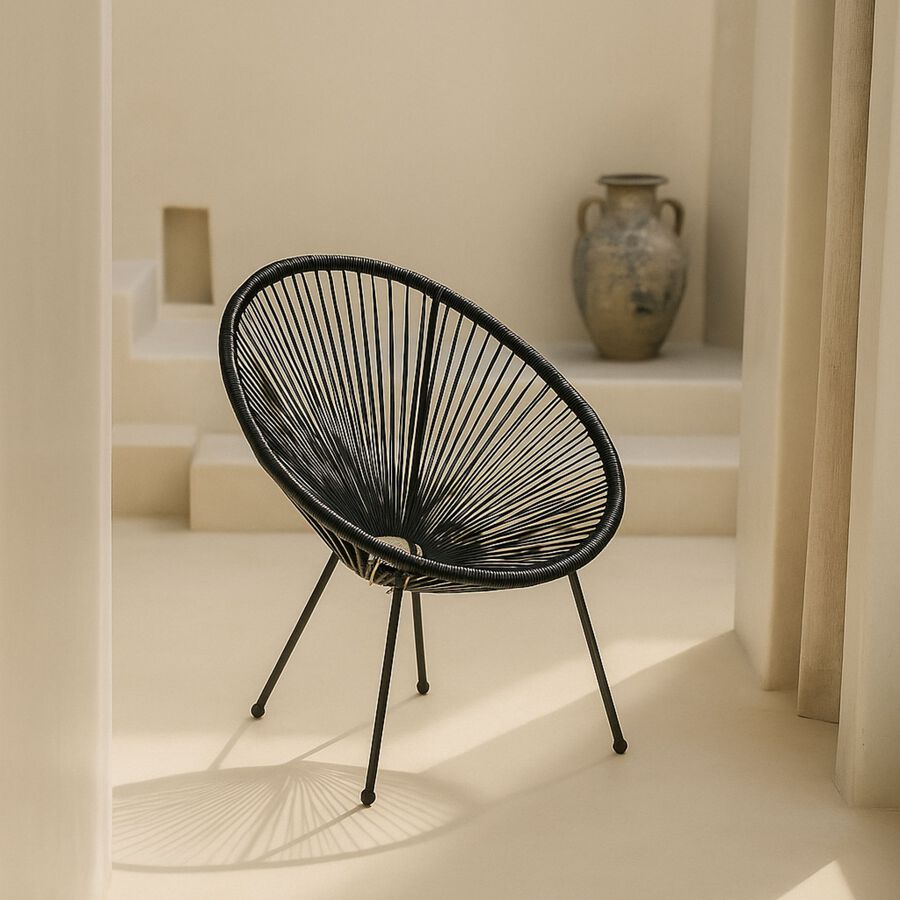 Silla de jardín de ratán sintético y acero negro Acapulco 72x90x83cm