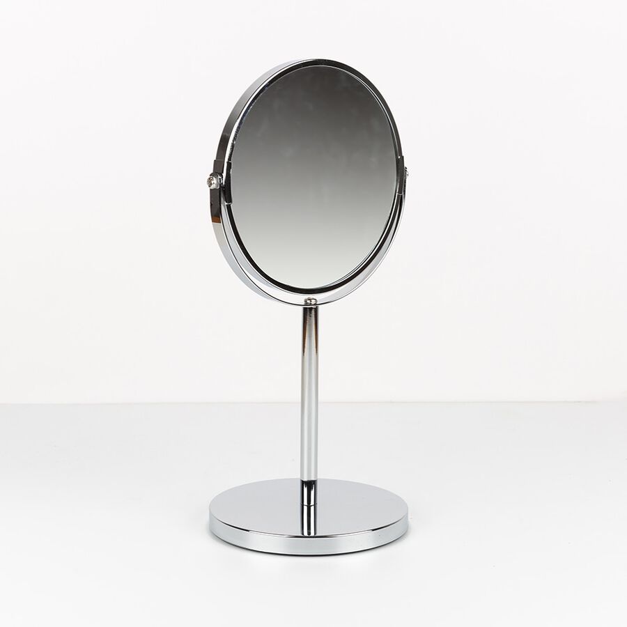 Espejo de ba&ntilde;o con pie de metal 3 aumentos 15x35cm