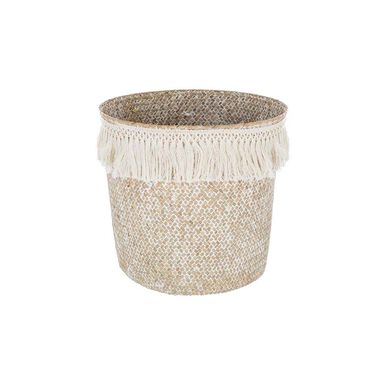 Cesto de caña con flecos Ø26x24cm