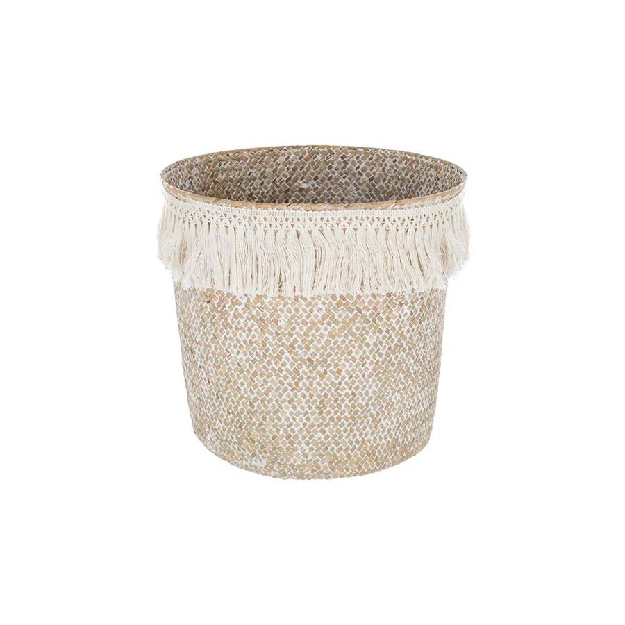 Cesto de caña con flecos Ø26x24cm