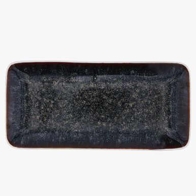 Bandeja rectangular marr&oacute;n de porcelana Nero 30x14,5x2,6cm