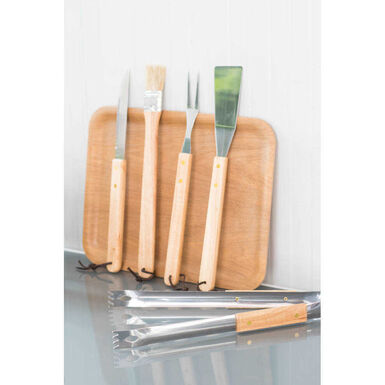 Set de 5 utensilios para barbacoa con mango de madera