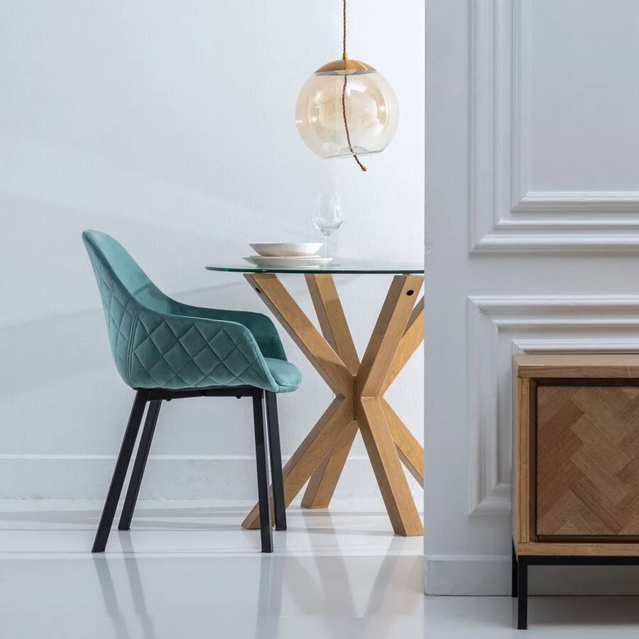 Set de 2 sillas de comedor con reposabrazos velvet verde agua Diana 57,5x53x84,5cm