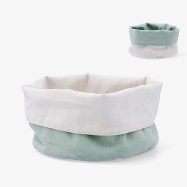 Cesta de pan beige y verde de algod&oacute;n y poli&eacute;ster Silvae 20cm
