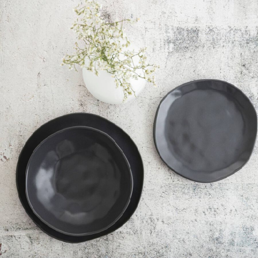 Plato postre de cer&aacute;mica negro Cosmos &Oslash;20cm