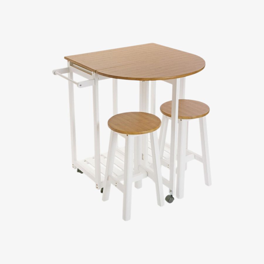 Mesa de cocina extensible con 2 taburetes de madera DM 74x35x84cm