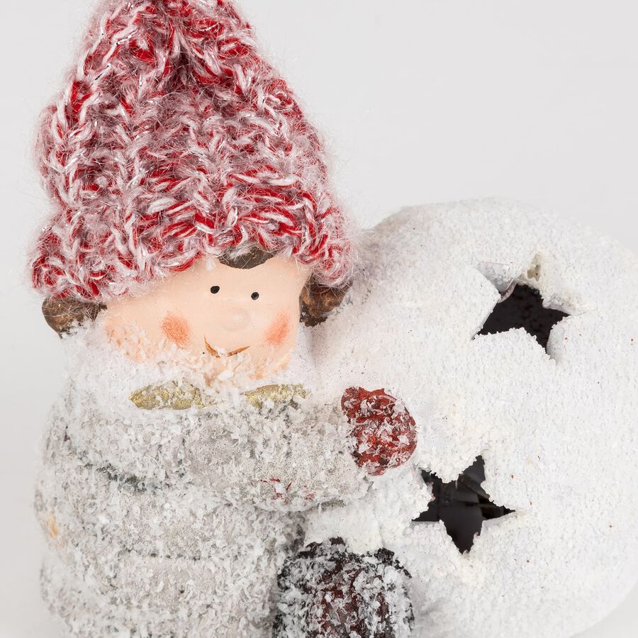 Portavelas ni&ntilde;a con gorro rojo de cer&aacute;mica