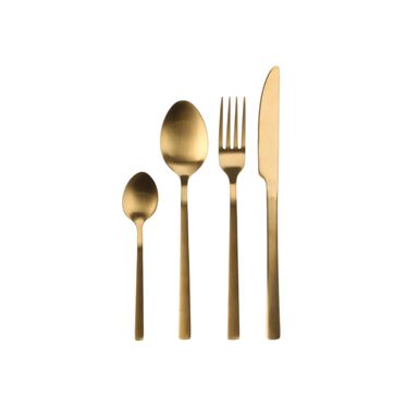 Cubertería de 16 piezas de acero inoxidable dorada
