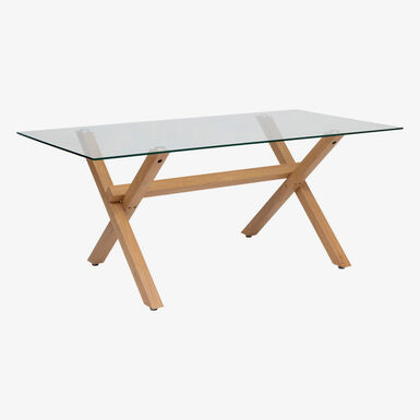 Mesa de comedor de vidrio y metal efecto roble 180x90cm 