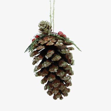 Colgante de pi&ntilde;a natural con purpurina verde 16cm