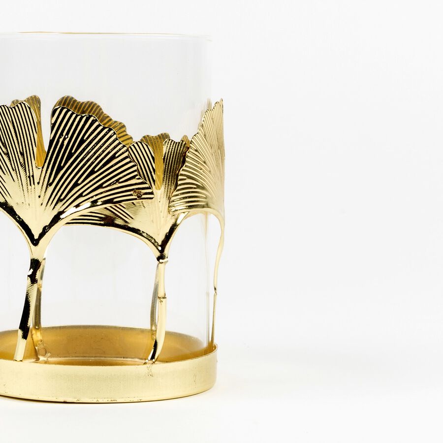 Portavelas de cristal dorado Ginkgo &Oslash;7x11cm