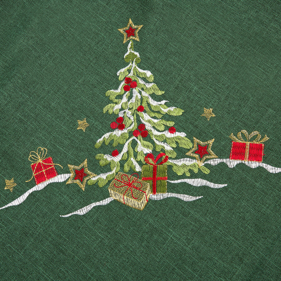Mantel verde bordado Árbol Nevado 150x250cm