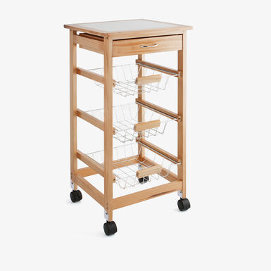 Carro de cocina con caj&oacute;n y cestas natural de madera Garbo 37x37x76cm