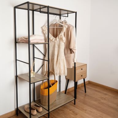 Estantería con perchero de acero y madera MDF Bruno 90x40x165cm