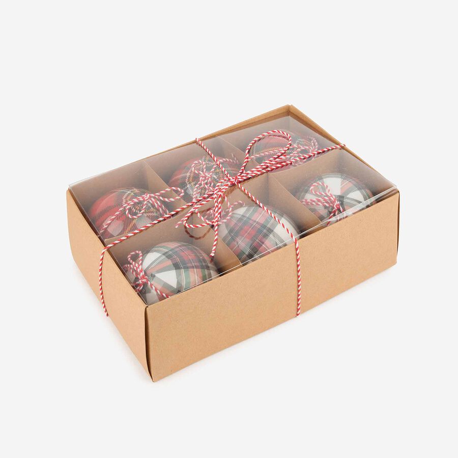 Set 6 bolas decorativas tartán Ø8cm